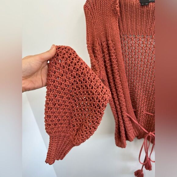 360 Sweater Italian Yarn Chunky Knit Open Front Tassel Tie Waist Cardigan S - Picture 13 of 14